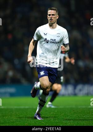 Emil Riis Jakobsen del Preston North End in azione durante la partita del quarto turno della Carabao Cup a Deepdale, Preston. Data foto: Mercoledì 30 ottobre 2024. Foto Stock