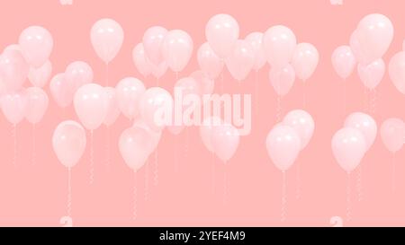 Palloncini rosa chiaro e bianchi e su sfondo rosa. Illustrazione 3D. Foto Stock