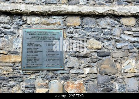 Targa commemorativa dell'esecuzione dei repubblicani irlandesi arrestati per insurrezione durante la rivolta di Pasqua nel maggio 1916 a Kilmainham Gaol, Dublino. Foto Stock