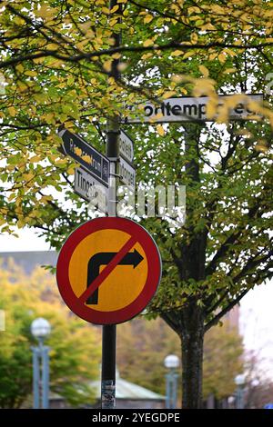 Hässleholm, Skåne, Svezia. Ottobre 28 2024. Segnaletica stradale svedese. Foto Stock