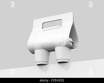 Rappresentazione 3D del mock-up portabicchieri bianco in bianco Foto Stock
