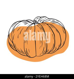 Schizzo di zucca disegnato a mano con macchia colorata. Icona dello stile di schizzo. Elemento decorativo. Isolato su sfondo bianco. Design piatto. Illustrazione vettoriale Illustrazione Vettoriale