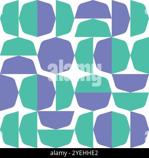 Motivo senza cuciture con forme astratte viola e verdi su sfondo bianco Illustrazione Vettoriale