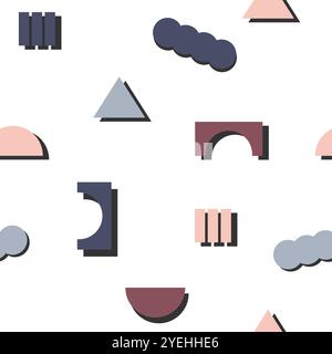 Motivo vintaege anni '90 senza cuciture con forme astratte e sfumature Illustrazione Vettoriale