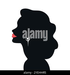 Silhouette femminile senza volto con gioielli celesti. Donna astratta con orecchini a stella e a mezzaluna. Illustrazione vettoriale Illustrazione Vettoriale
