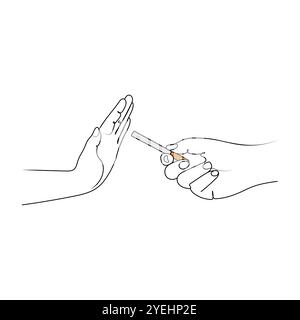 Smettere di fumare. Niente tabacco, sigarette. Disegno grafico. Illustrazione vettoriale disegnata a mano. Illustrazione Vettoriale