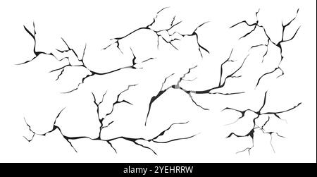 Vetro incrinato, parete, uovo, fessure nella vista dall'alto del terreno. Posa di cemento, fessure da disastri, superficie da terremoto, superficie di terra rovinata, spiedini di superficie, disegnati a mano. Illustrazione vettoriale Illustrazione Vettoriale