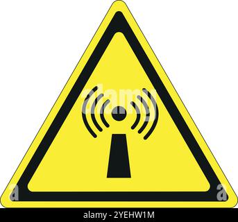 Pannello triangolare con sfondo giallo e bordo nero: Onde radio Illustrazione Vettoriale