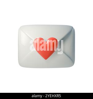 Illustrazione vettoriale 3D di una busta chiusa con cartoncino con cuore rosso. Simbolo semplice e romantico perfetto per l'amore, San Valentino, messaggi, o. Illustrazione Vettoriale