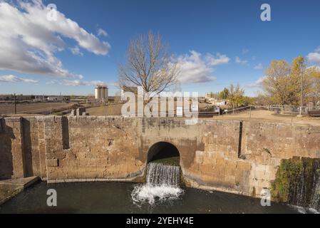 Canal de Castilla, famoso punto di riferimento a Fromista, Palencia, Castilla y Leon, Spagna, Europa Foto Stock