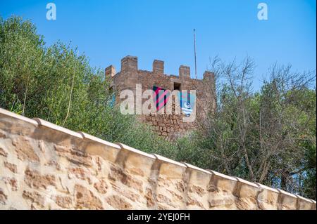 Castell de Capdepera, vista della torre di maiorca dalla lontananza maiorca, spagna Foto Stock