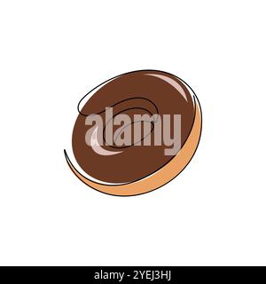 Ciambella al cioccolato con disegno a una linea. Fast food, concetto di panetteria. Illustrazione vettoriale disegnata a mano. Illustrazione Vettoriale