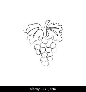 Grappolo d'uva. Illustrazione vettoriale disegnata a mano di frutta in stile minimalista a una linea. Illustrazione Vettoriale