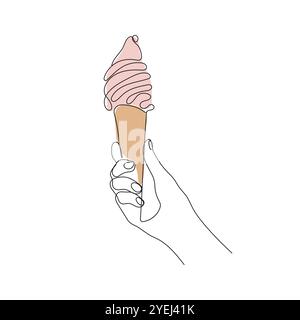 Gelato a mano. Arte su una linea. Corno gelato. Illustrazione vettoriale. Illustrazione Vettoriale