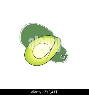 Una linea continua disegnando avocado. Disegni a linee nere su sfondo bianco con macchie colorate. Illustrazione vettoriale disegnata a mano Illustrazione Vettoriale