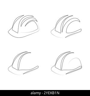 Casco da costruzione. Uno stile di disegno a una linea. Elmetto, concetto di utensili di sicurezza per i lavoratori. Illustrazione vettoriale disegnata a mano. Illustrazione Vettoriale