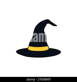 Cappello da strega nero di halloween con nastro giallo. Illustrazione vettoriale Illustrazione Vettoriale