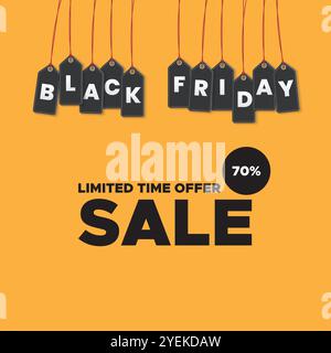 Banner tipografico per il Black Friday. Testo moderno in bianco e rosso simbolo del Black Friday con offerta scontata. Modello di design per Black Friday sal Illustrazione Vettoriale