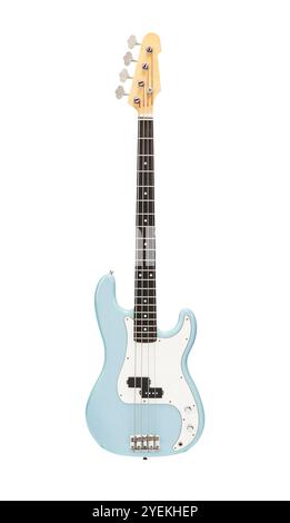 Chitarra elettrica vintage isolata su sfondo bianco, vista frontale dello strumento musicale Foto Stock