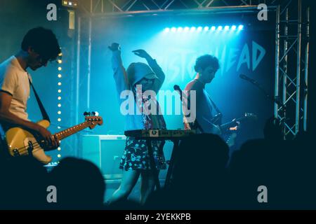 Malmo, Svezia. 30 ottobre 2024. La band inglese English Teacher esegue un concerto dal vivo al Plan B di Malmö. Qui la cantante e musicista Lily Fontaine viene vista dal vivo sul palco. Credito: Gonzales Photo/Alamy Live News Foto Stock