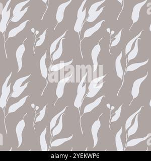 Motivo senza cuciture per silhouette vettoriale. Motivo a foglia bianca e marrone grigio per biancheria da letto, carta da parati, tessuto, carta da imballaggio, sfondi. Botanico Illustrazione Vettoriale
