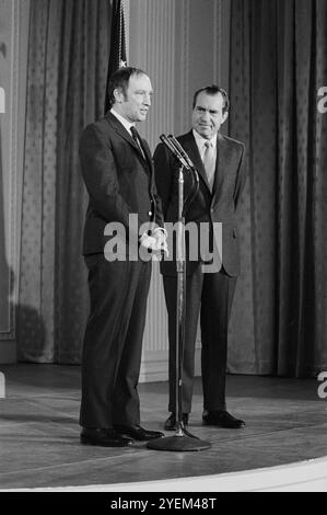 Presidente Nixon e Pierre Trudeau, primo Ministro del Canada. STATI UNITI. 24 marzo 1969 Foto Stock