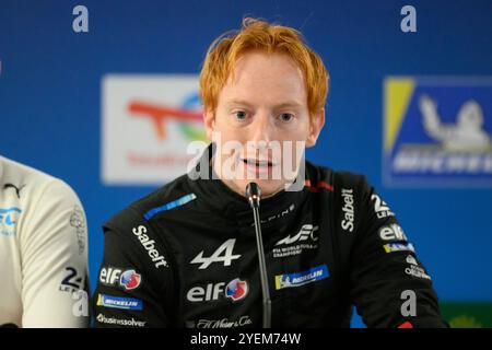 Sakhir, Bahrein. 31 ottobre 2024. Apine Endurance Team No.36 Hypercar - Alpine A424, Charles Milesi (fra), durante la conferenza stampa. Ahmad al Shehab/Alamy Live News. Foto Stock