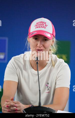 Sakhir, Bahrein. 31 ottobre 2024. Iron Dames No.85 - Lamborghini Huracan LMGT3 Evo2, Michelle Gatting (DNK) durante la conferenza stampa. Ahmad al Shehab/Alamy Live News. Foto Stock