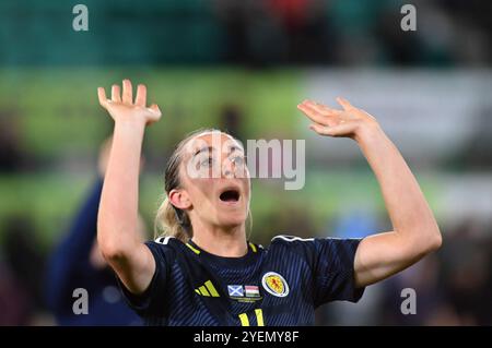 Martedì 29 ottobre UEFA WomenÕs Campionato europeo Play-off Scozia contro Ungheria Easter Road Stadium, Edimburgo. Scotlands Lisa Evans Foto Stock