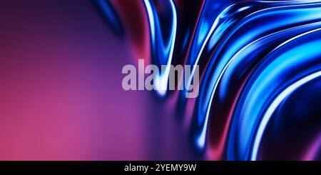 Onde morbide metalliche astratte, forme liquide brillanti blu viola e iridescenti. illustrazione di rendering 3d. Foto Stock