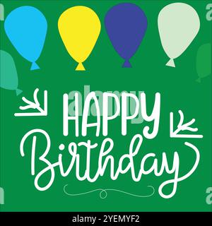 Un set colorato e festoso di grafica a tema compleanno, con palloncini, cappelli da festa e coriandoli. Ideale per creare allegri biglietti di compleanno Illustrazione Vettoriale