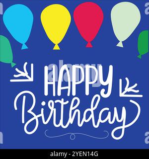 Un set colorato e festoso di grafica a tema compleanno, con palloncini, cappelli da festa e coriandoli. Ideale per creare allegri biglietti di compleanno Illustrazione Vettoriale