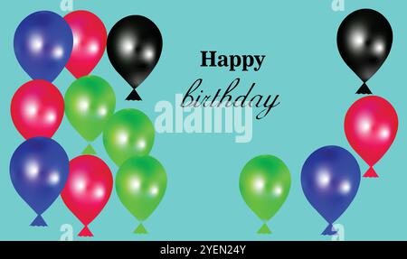 Un set colorato e festoso di grafica a tema compleanno, con palloncini, cappelli da festa e coriandoli. Ideale per creare allegri biglietti di compleanno Illustrazione Vettoriale