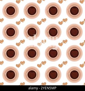 Tazza di caffè con un cuore di bolle. Motivo senza cuciture. Illustrazione Vettoriale