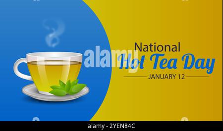 Una tazza di tè caldo con vapore. Design per poster National Hot Tea Day Foto Stock