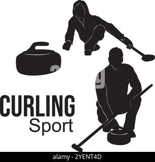 Icona Curling giocatore di siluet sportivo uomini e donne Illustrazione Vettoriale