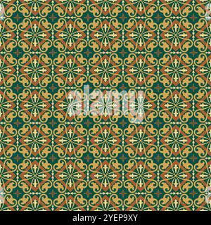 Piastrelle patchwork colorate e senza cuciture con motivi islamici, arabi, indiani e ottomani. Piastrelle di ceramica maiolica. Decorazioni portoghesi e spagnole. Piastrelle in ceramica in talave Illustrazione Vettoriale