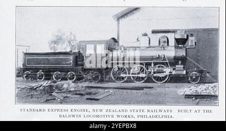 STANDARD EXPRESS ENGINE, NEW ZEALAND STATE RAILWAYS. COSTRUITO ALLA BALDWIN LOCOMOTIVE WORKS, PHILADELPHIA. Dall'articolo IL LAVORO EFFETTIVO DELLE LOCOMOTIVE AMERICANE SULLE FERROVIE BRITANNICHE. Di Charles Rous-Marten. Dalla rivista Engineering dedicata al progresso industriale volume XX 1900 - 1901 The Engineering Magazine Co Foto Stock