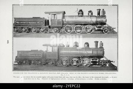 Motori per la FERROVIA WELLINGTON & MANAWATU, LA NUOVA ZELANDA STATE RAILWAYS. COSTRUITA PRESSO LA BALDWIN LOCOMOTIVE WORKS, PHILADELPHIA, USA, DALL'ARTICOLO FUNZIONAMENTO EFFETTIVO DELLE LOCOMOTIVE AMERICANE SULLE FERROVIE BRITANNICHE. Di Charles Rous-Marten. Dalla rivista Engineering dedicata al progresso industriale volume XX 1900 - 1901 The Engineering Magazine Co Foto Stock