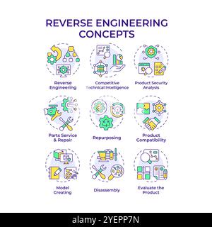 Riprogettazione delle icone dei concept multicolore Illustrazione Vettoriale