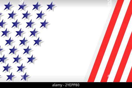 Simboli di bandiera americani bordo di sfondo patriottico con spazio di copia per il modello di disegno vettoriale di testo Illustrazione Vettoriale