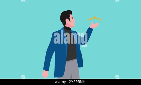 illustrazione a cinque stelle, con il concetto di uomo d'affari che ottiene una valutazione a cinque stelle nelle sue mani, concetto professionale Illustrazione Vettoriale