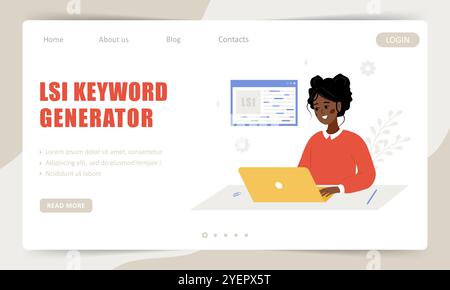 Generatore di parole chiave LSI. Modello di landing page. Servizio di generazione delle frasi chiave. Illustrazioni vettoriali in stile cartoni animati. Ottimizzazione della ricerca di parole Illustrazione Vettoriale