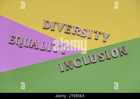 DIVERSITÀ DEI MESSAGGI UGUAGLIANZA DI INCLUSIONE. Concetto di citazioni di parole motivazionali. Sfondo colorato. Concetto creativo minimalista. Concetto identità equità b Foto Stock