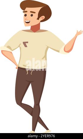 Personaggio cartoni animati di Friendly Man che si estende per mano in stile saluto Illustrazione Vettoriale