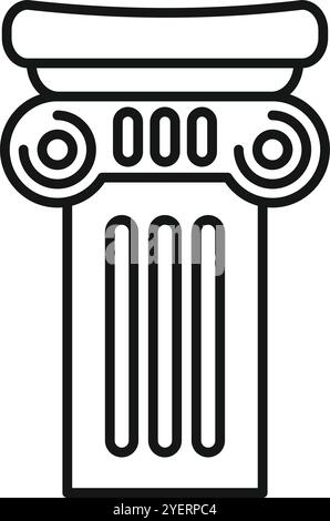 Semplice disegno in linea di un'antica colonna greca o romana, che simboleggia la storia, l'architettura e lo stile classico Illustrazione Vettoriale