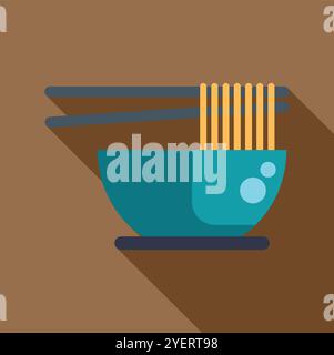 Le bacchette sollevano gli spaghetti da una ciotola di ramen o da un altro tipo di zuppa di spaghetti asiatici Illustrazione Vettoriale