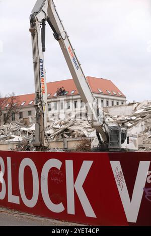 Abrissarbeiten am Staudenhof a Potsdam, 31. Ottobre 2024. Abriss Staudenhof Potsdam *** lavori di demolizione allo Staudenhof di Potsdam, 31 ottobre 2024 Demolition Staudenhof Potsdam Foto Stock