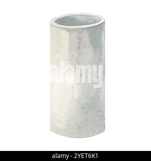 Vaso alto in cemento in stile acquerello. Clipart ad acquerello URN ideale per allestimenti floreali nel design, nella grafica per l'arredamento della casa o nel branding a tema urbano. Aggiunge un tocco rustico moderno ai progetti creativi Foto Stock