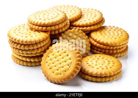 Biscotti gustosi, isolati su sfondo bianco Foto Stock